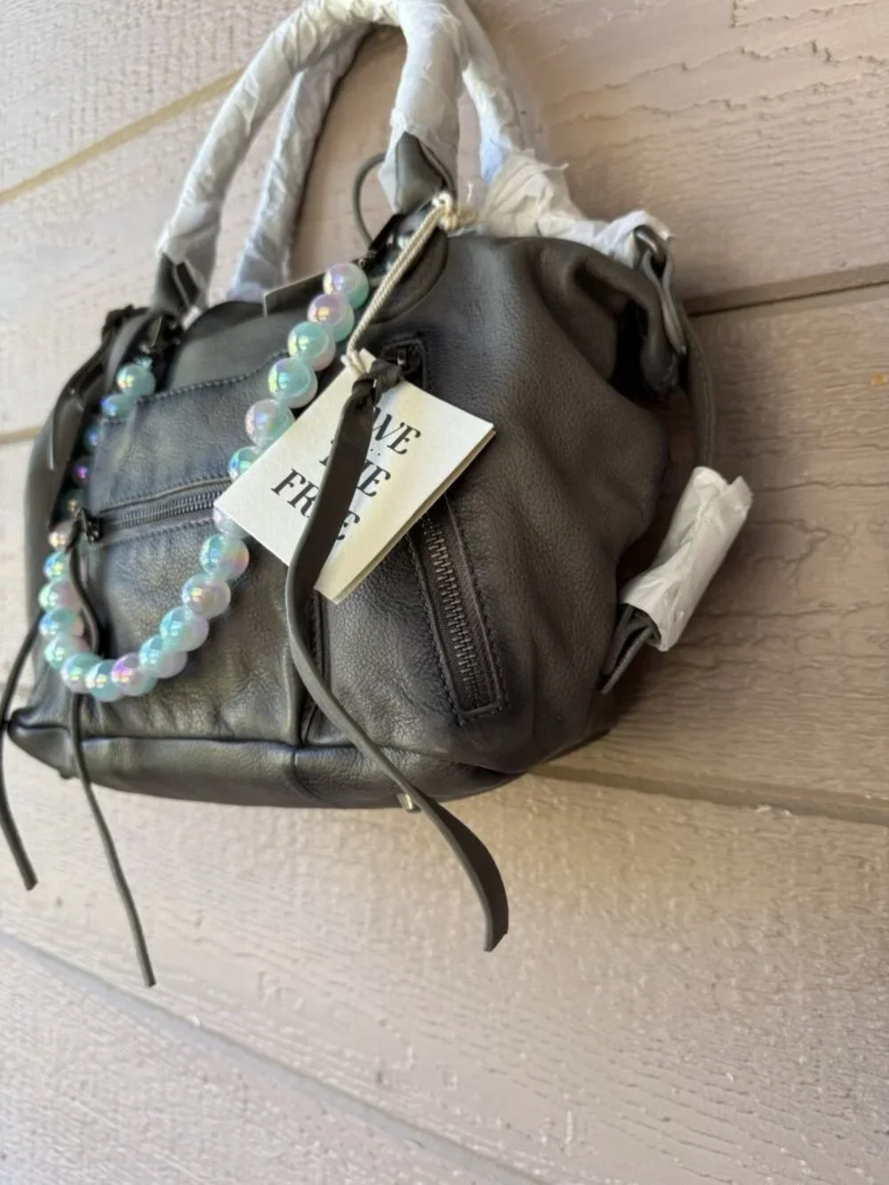 Free People We The Free Baby Emerson Gray Leather Satchel Crossbody Bag - Picture 2 of 12